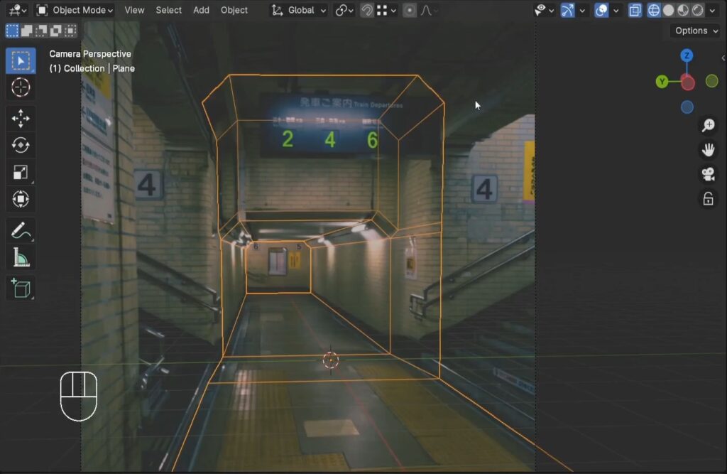 3D modeling of a subway in Blender to match the reference image.